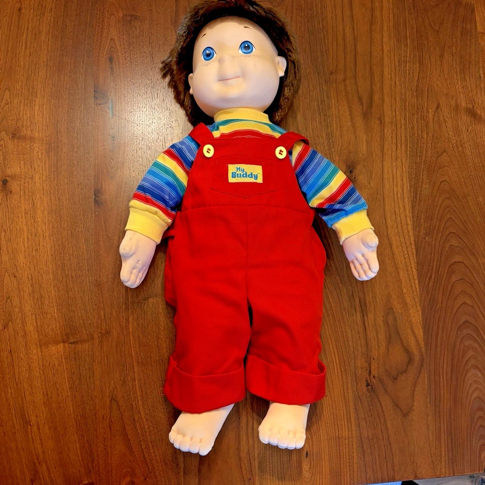 Vintage 1985 Hasbro My Buddy Doll Brown Hair Blue Eyes Red Overalls 22"